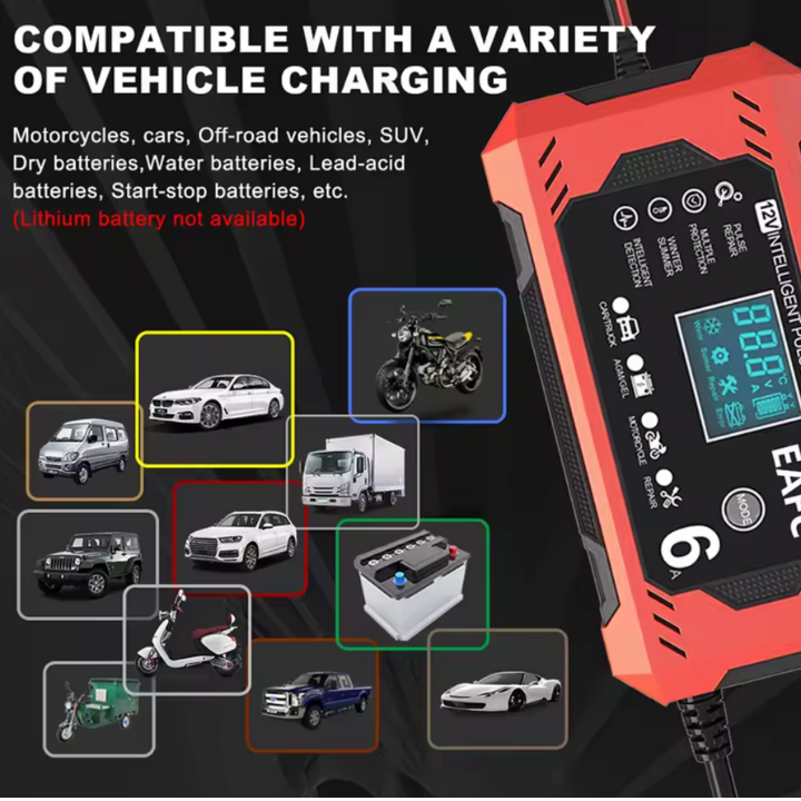Älykäs 12V/24V auton akkulaturi - LCD-näyttö & automaattinen suojaus