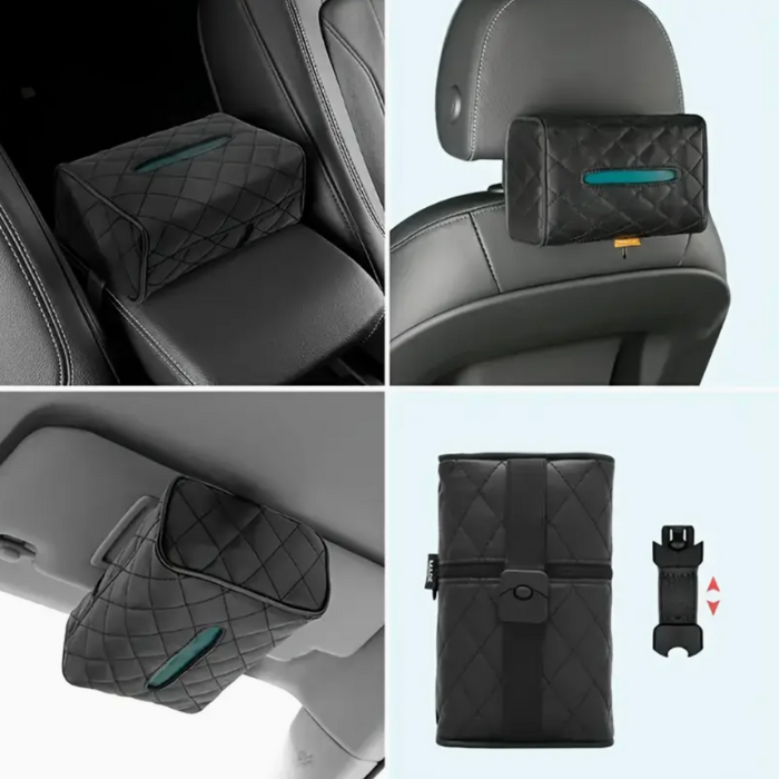 Box for Tissues Car in PU Leather – Sunshade or Headrest Attachment