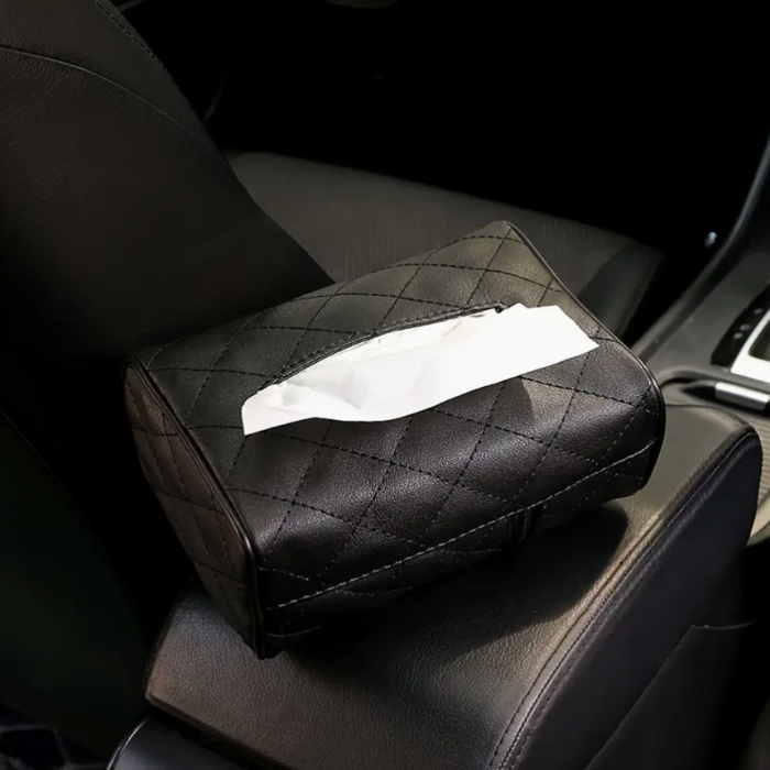 Box for Tissues Car in PU Leather – Sunshade or Headrest Attachment