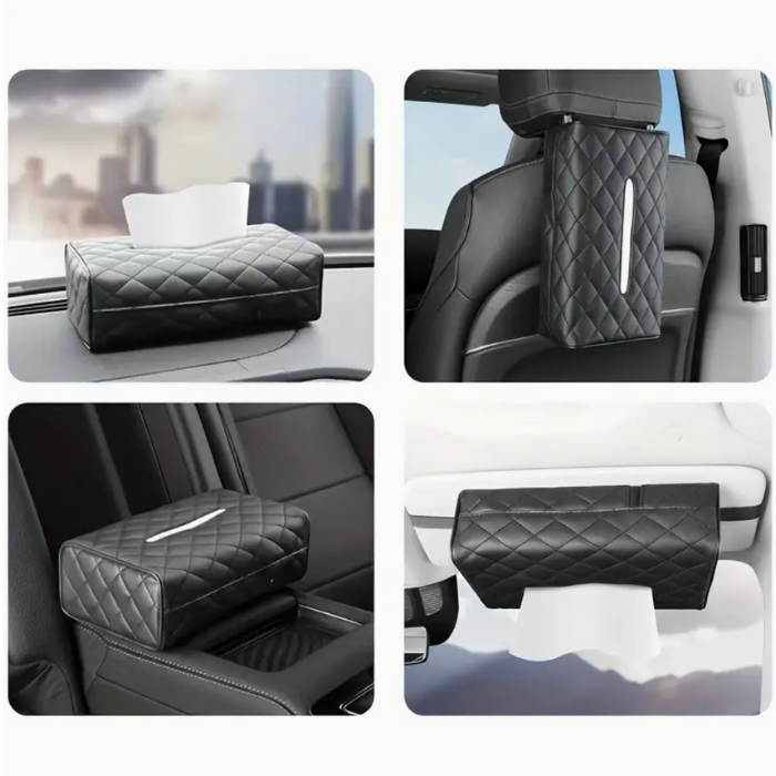 Box for Tissues Car in PU Leather – Sunshade or Headrest Attachment