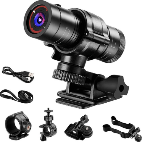 מצלמת אקשן עמידה במים להגה ולקסדה – אידיאלית לרכיבה על אופניים ואופנועים