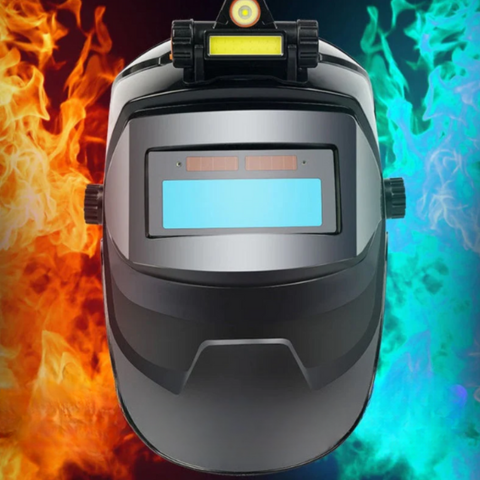 Automatisk mørkebrun svejsemaske med pandelampe 