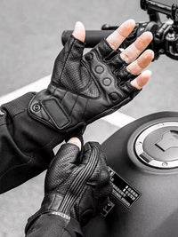 Rękawice motocyklowe z półpalcami z PU – stylowe retro biker i oddychające na lato 